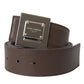 Brown Calf Leather Square Metal Buckle Belt