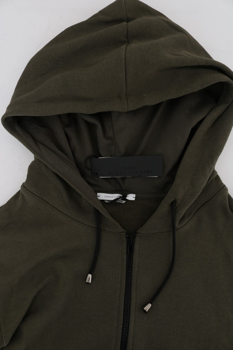 Eleganter grüner Kapuzenpullover mit durchgehendem Reißverschluss