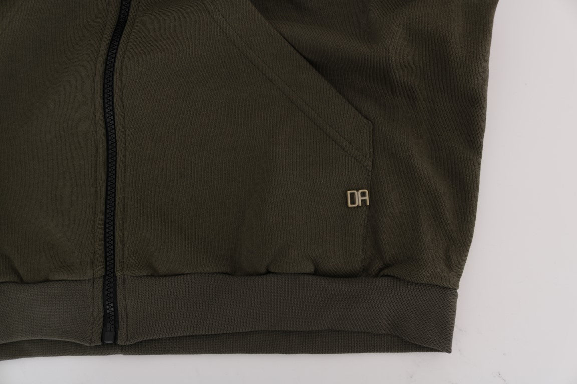 Eleganter grüner Kapuzenpullover mit durchgehendem Reißverschluss