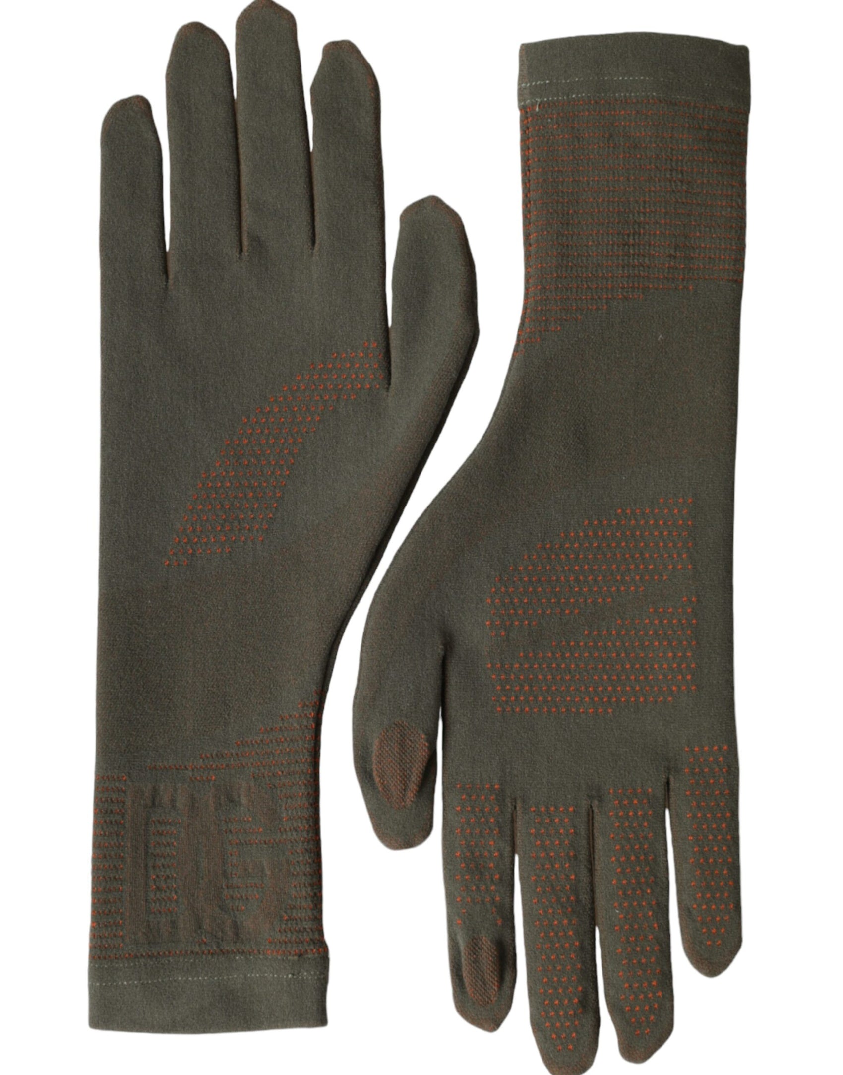 Braune, handgelenklange Handschuhe aus Baumwollstretch