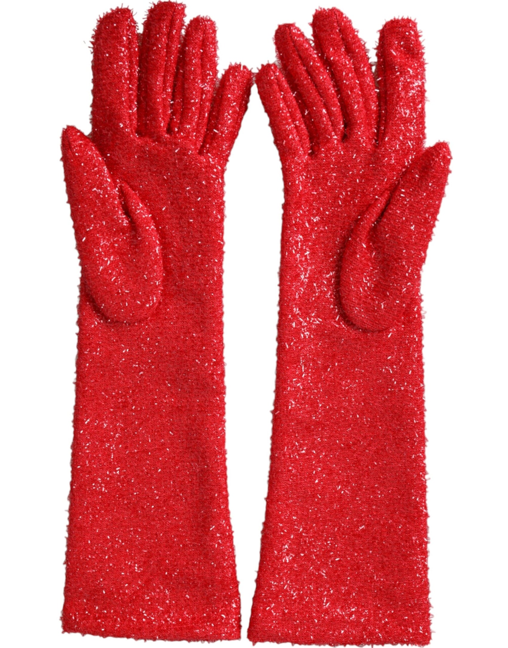 Rote Lurex Fantasia Handschuhe in Mittelarmlänge