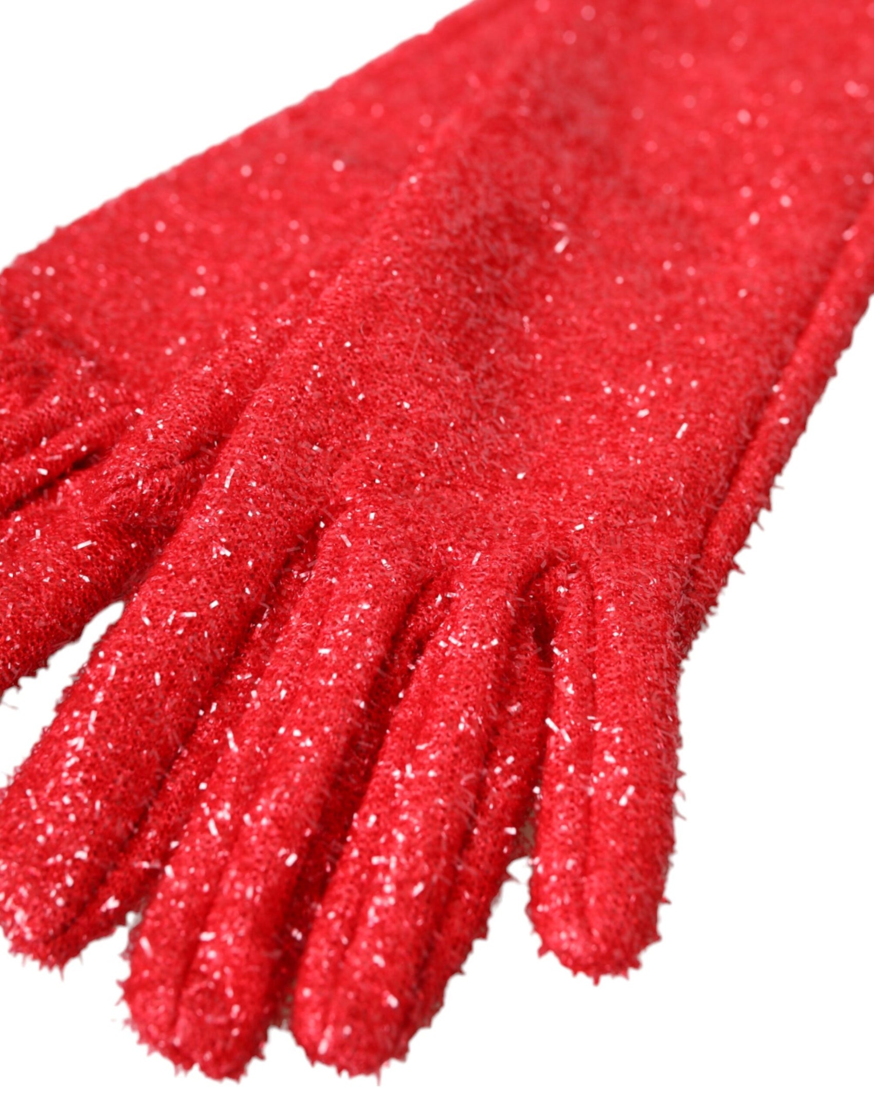 Rote Lurex Fantasia Handschuhe in Mittelarmlänge