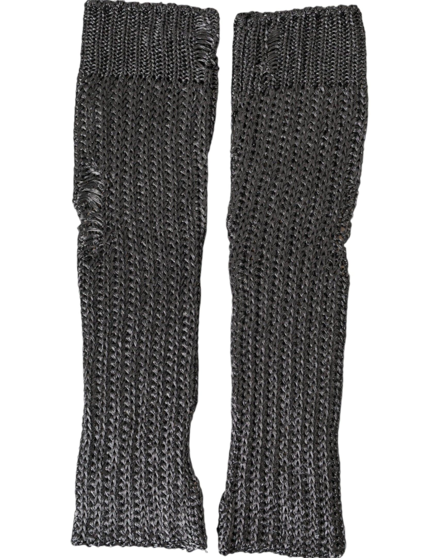 Graue Viskose-Strickhandschuhe ohne Finger