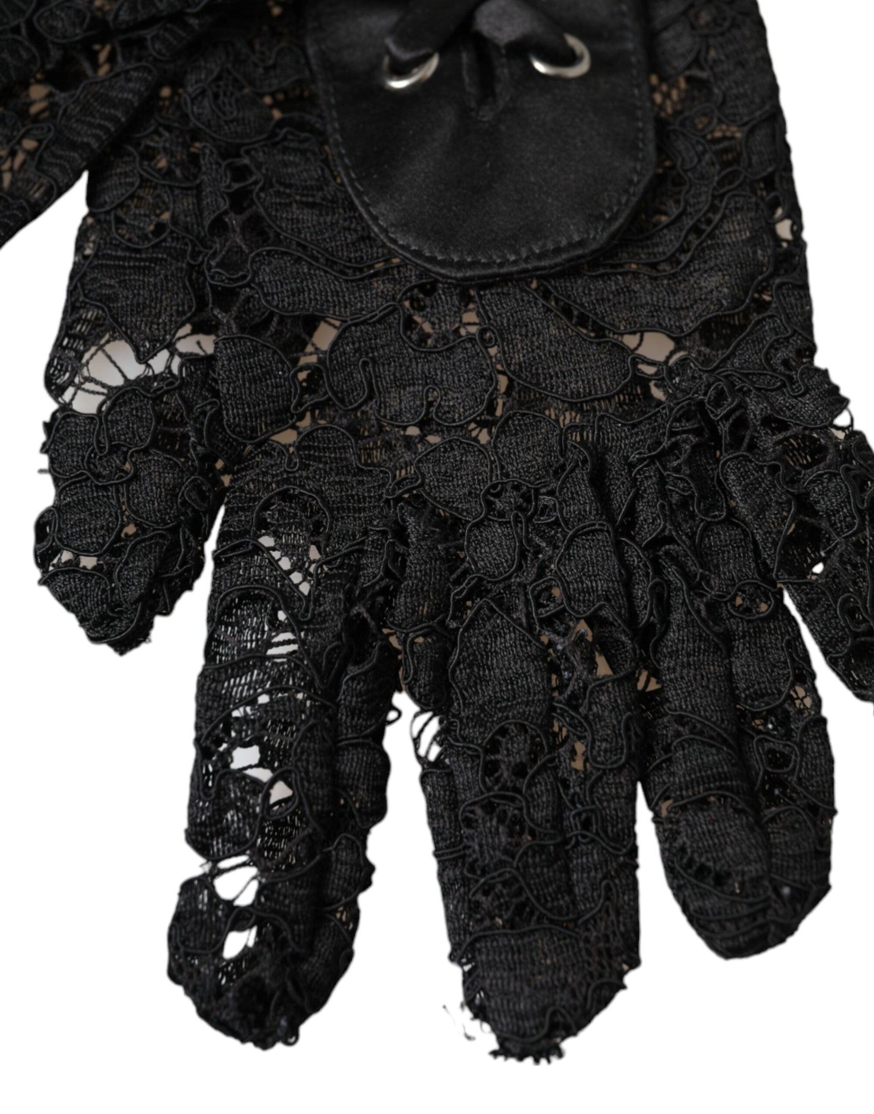 Schwarze, ellenbogenlange Handschuhe aus Taormina-Spitze
