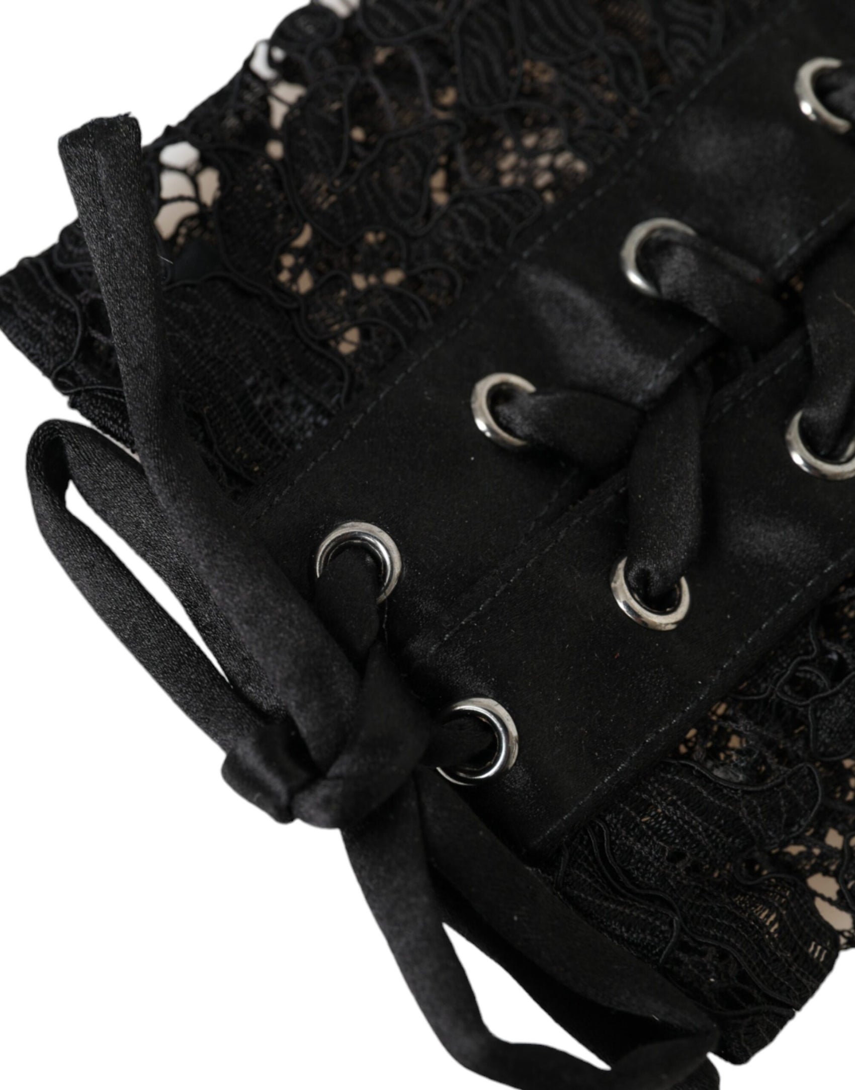 Schwarze, ellenbogenlange Handschuhe aus Taormina-Spitze