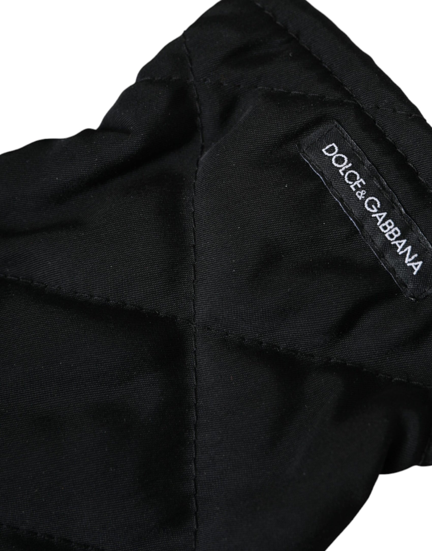 Schwarze, gesteppte Fäustlinge aus Nylon in Handgelenkslänge