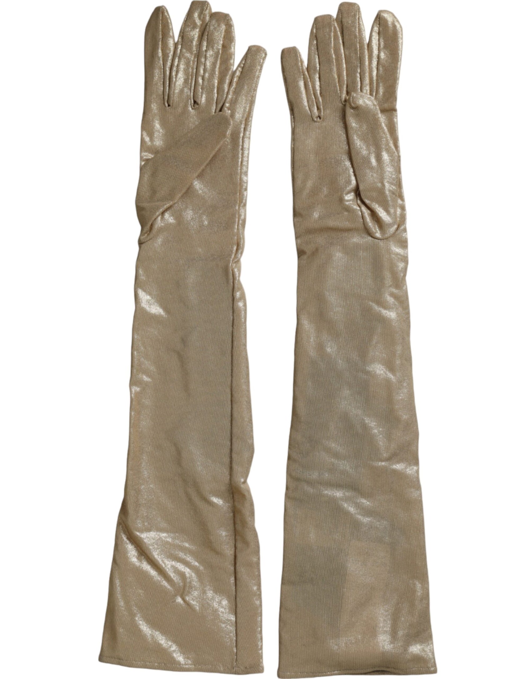 Guanti in raso beige con cristalli fino al gomito