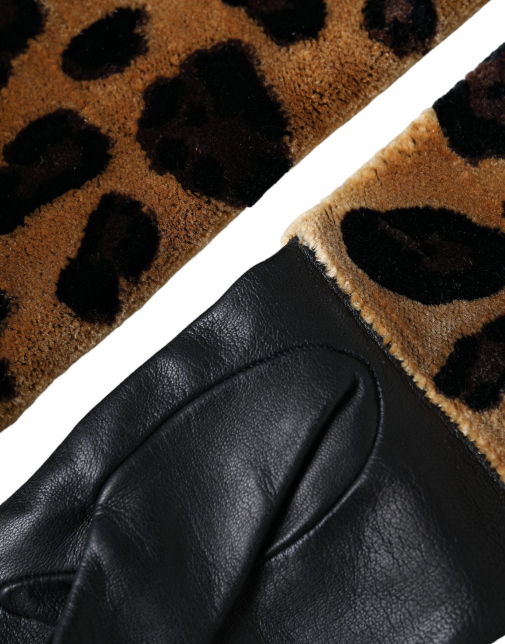 Guanti in pelle di leopardo marrone nero fino al gomito