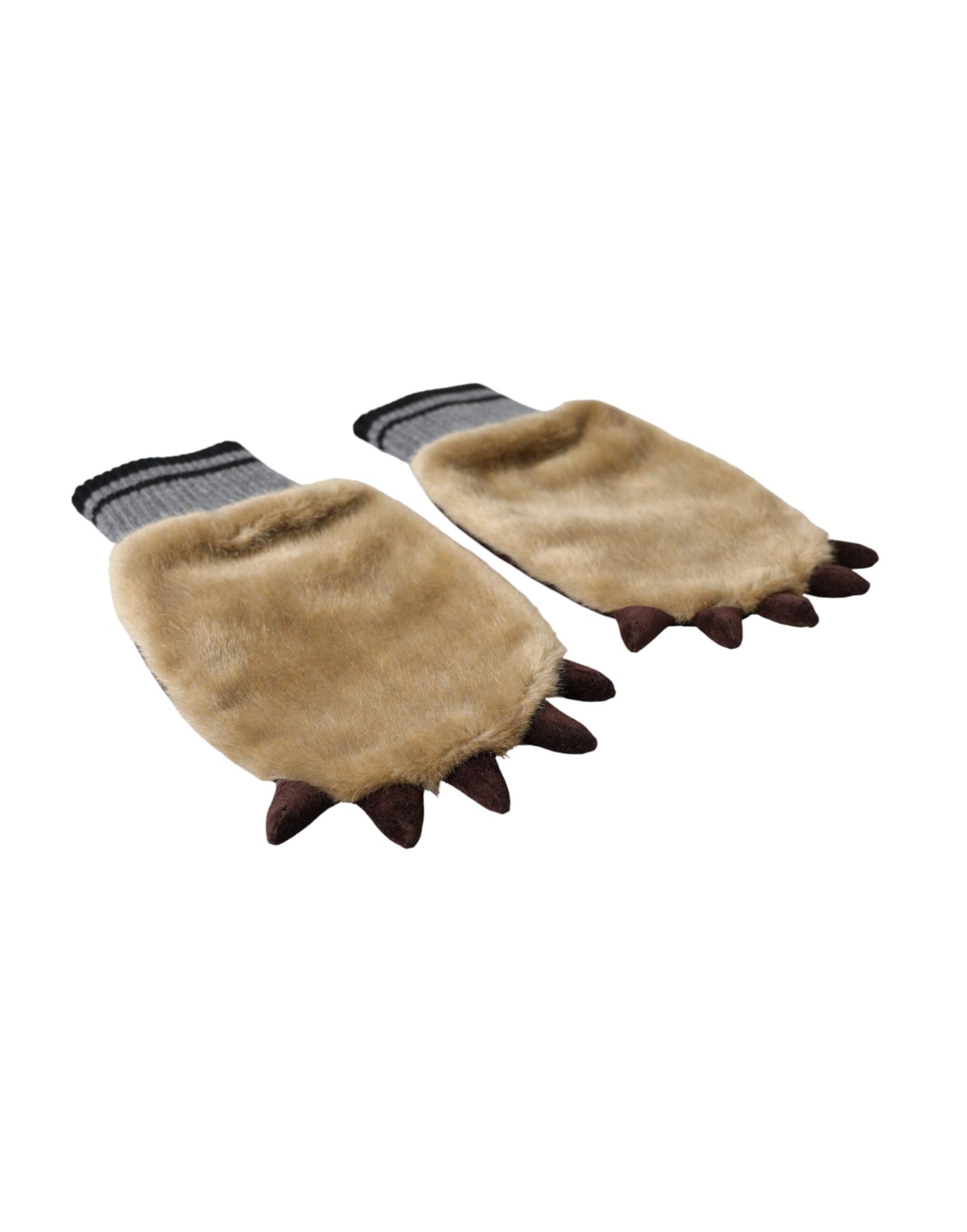 Guanti da polso in pelliccia lavorata a maglia in acrilico beige