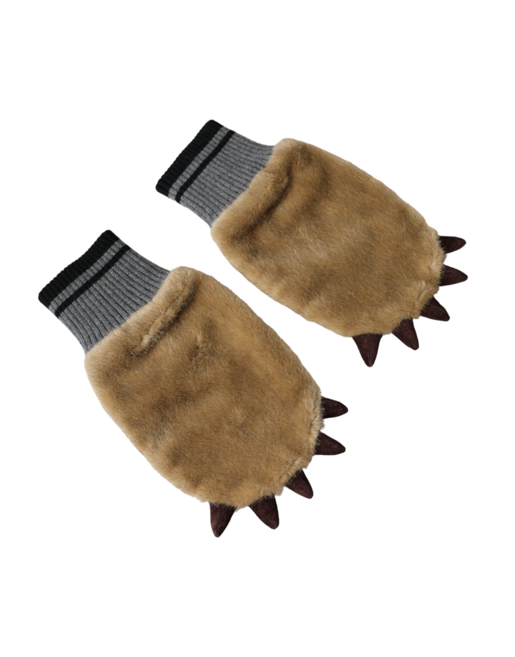 Guanti da polso in pelliccia lavorata a maglia in acrilico beige