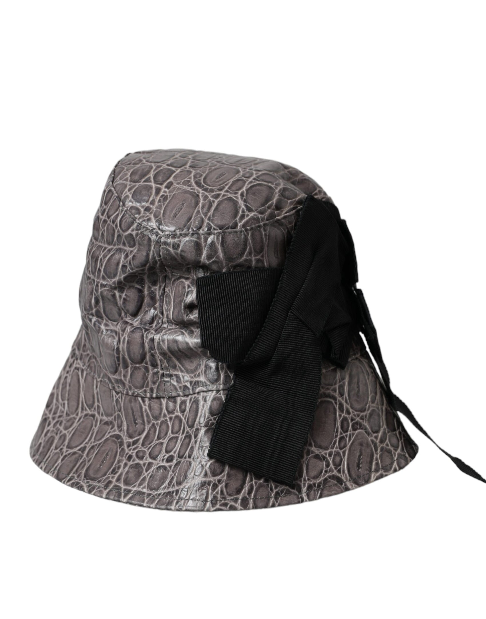 Schwarz-grau gemusterter Leder-Bucket-Hut