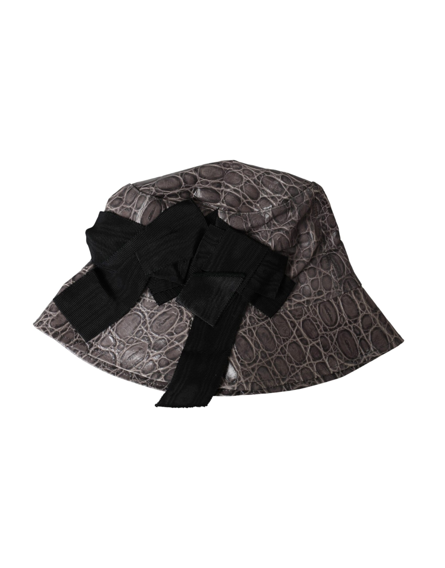 Schwarz-grau gemusterter Leder-Bucket-Hut