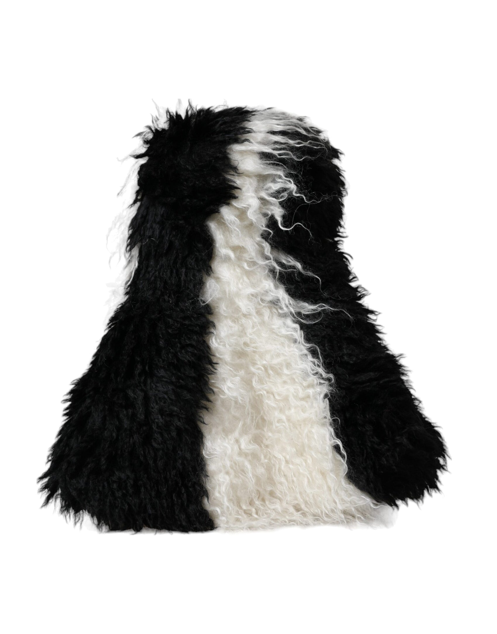 Schwarz-weiß gestreifter Mohair-Fell-Bucket-Hut