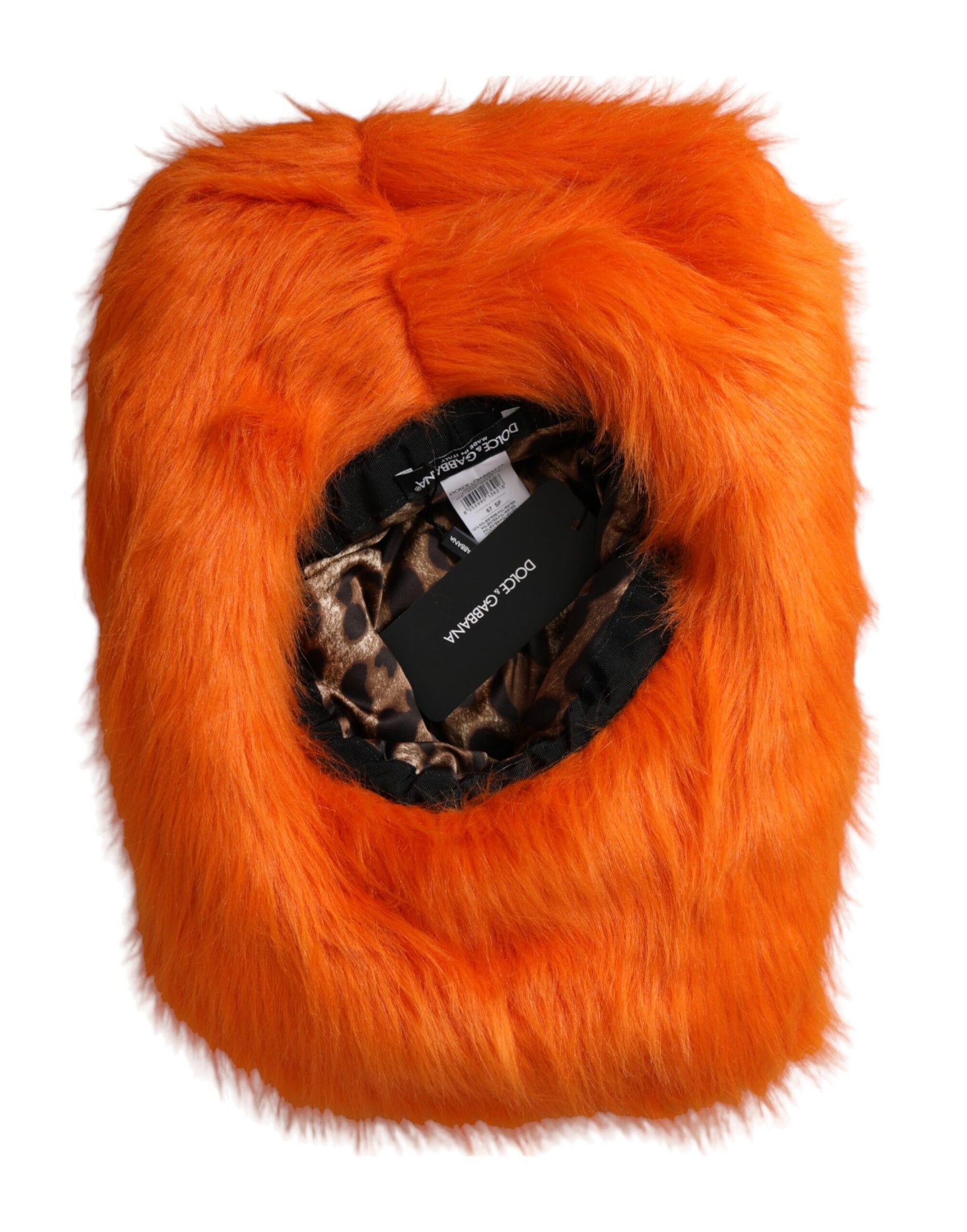 Orangefarbener Fedora-Hut aus Polyester mit Kunstfell