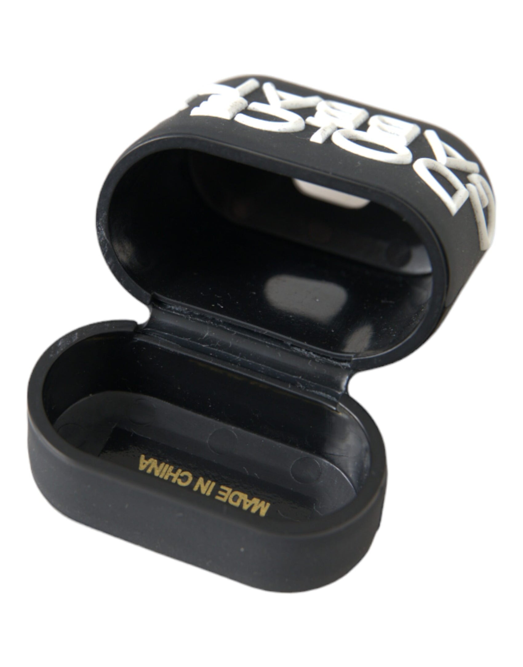 Custodia per Airpods in silicone con logo in rilievo bianco e nero