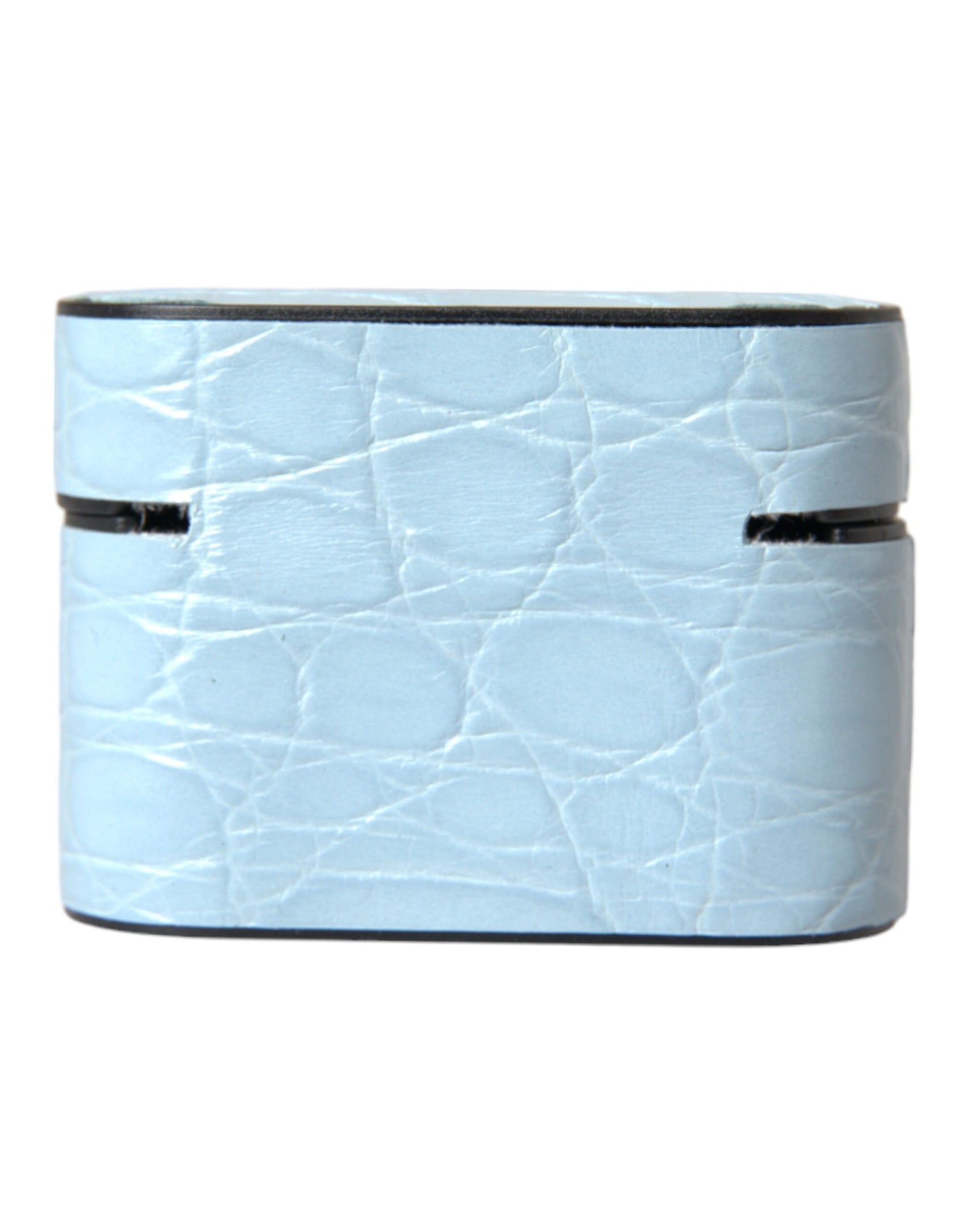 Custodia per Airpods con placca in metallo con logo in pelle azzurra