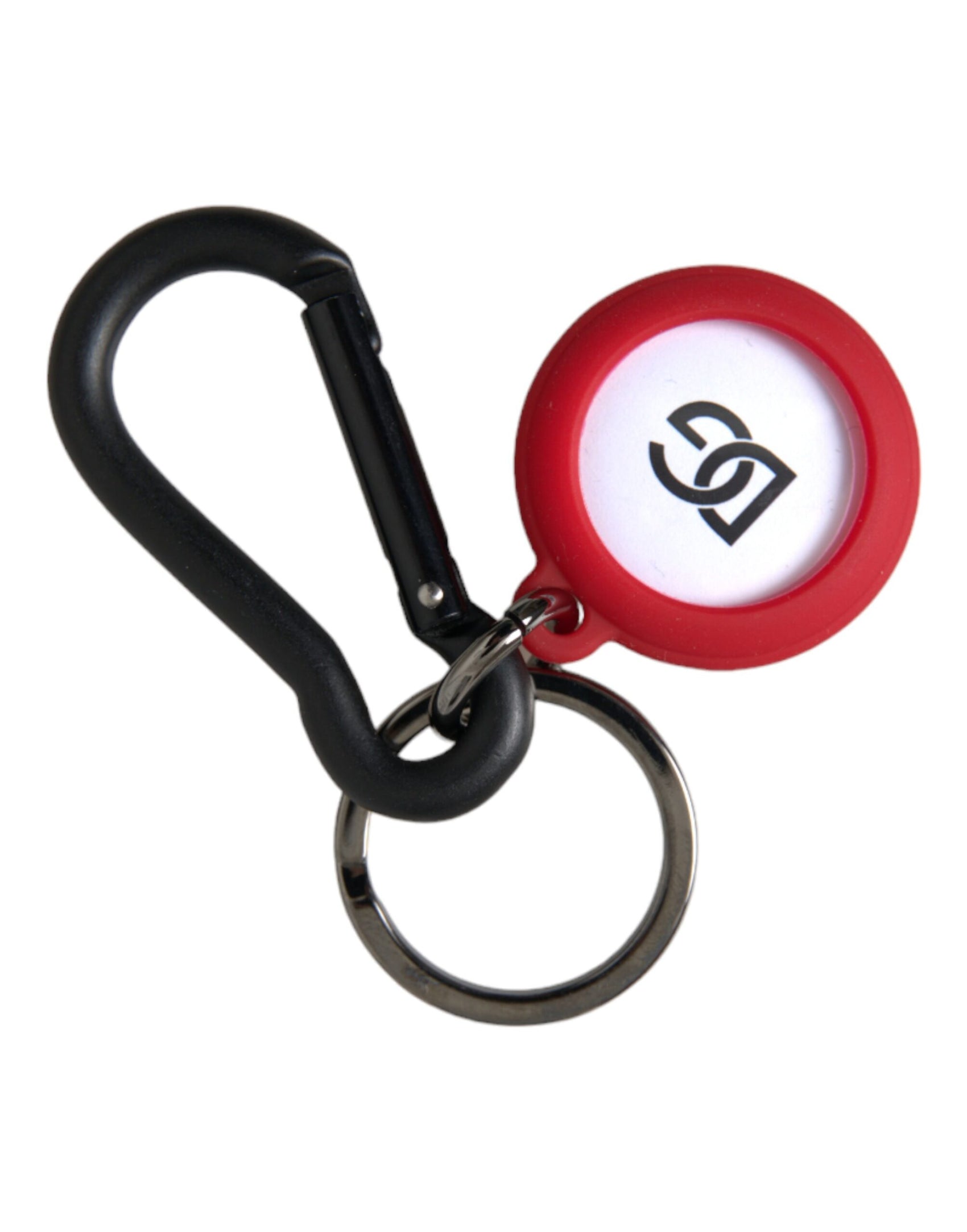 Portachiavi in ​​ottone rotondo in metallo con logo DG in gomma rossa