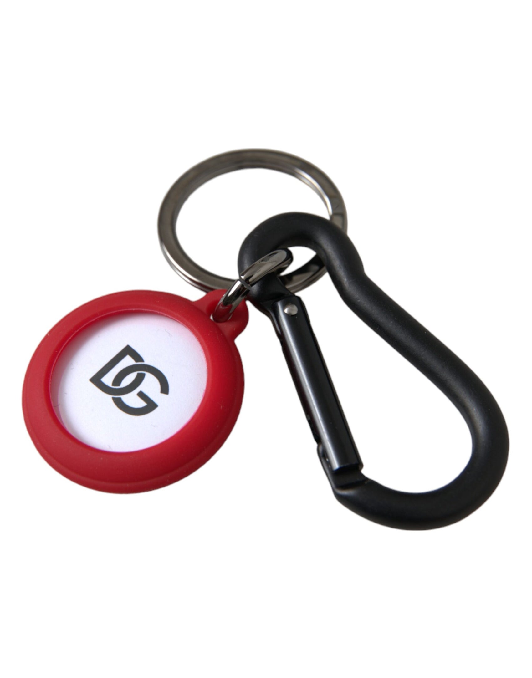 Portachiavi in ​​ottone rotondo in metallo con logo DG in gomma rossa