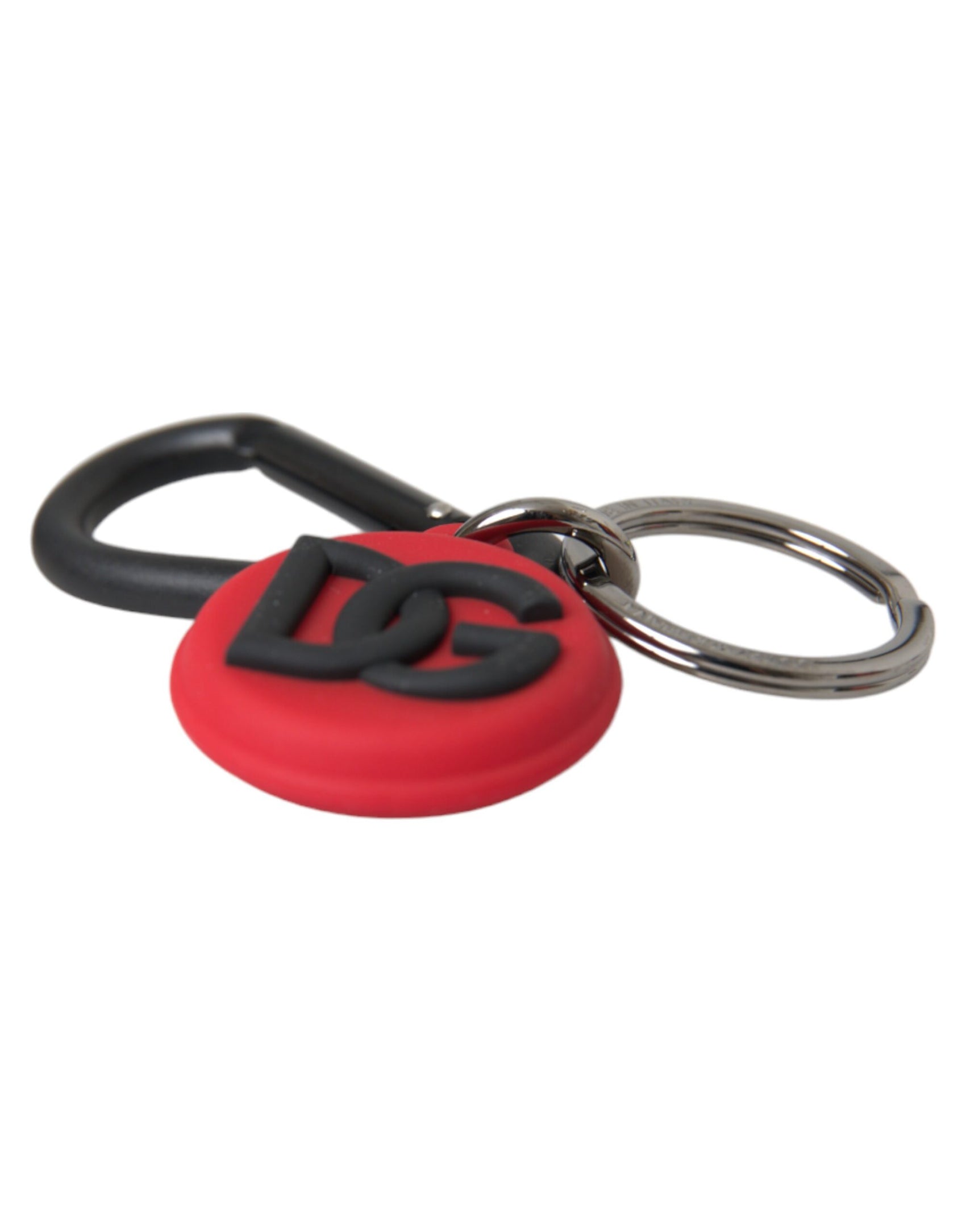 Portachiavi in ​​ottone rotondo in metallo con logo DG in gomma rossa