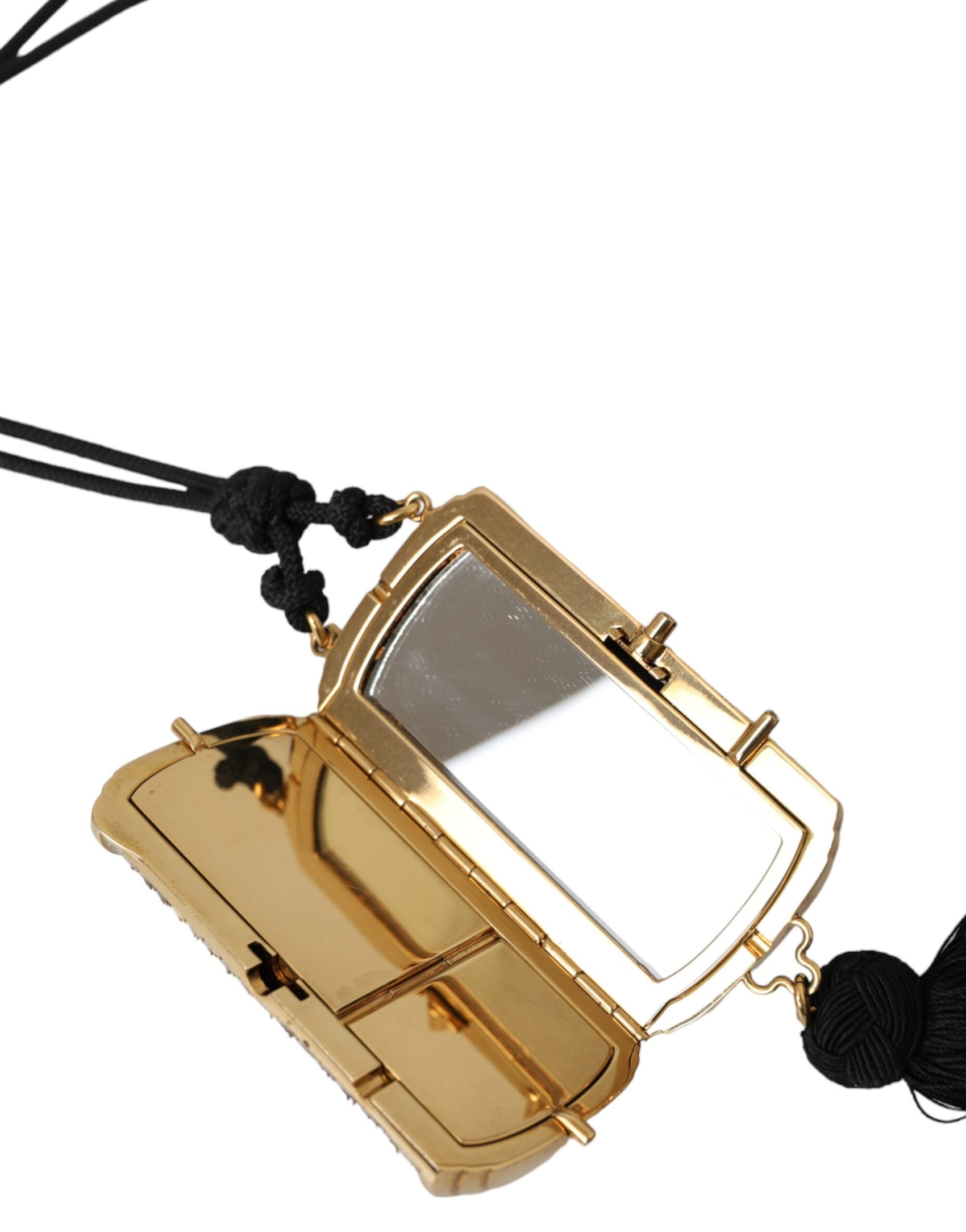 Beigefarbene Make-up-Tasche aus exotischem Leder mit Mini-Spiegel und Quaste