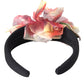 Rose Pink Silk Floral Black Tiara Women Hairband Diadem