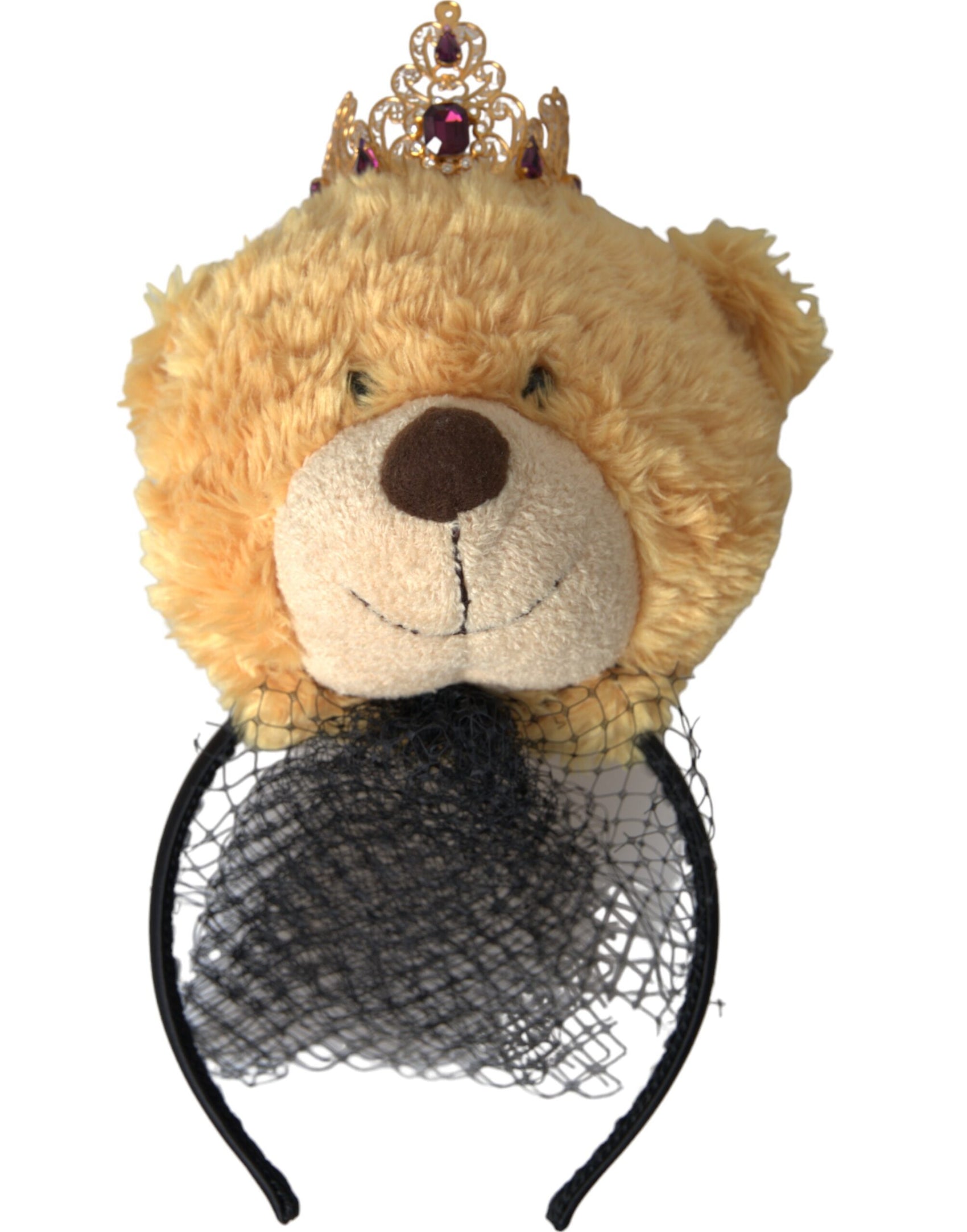 Brauner Teddybär mit goldener Kristallkrone, Haarband und Diadem