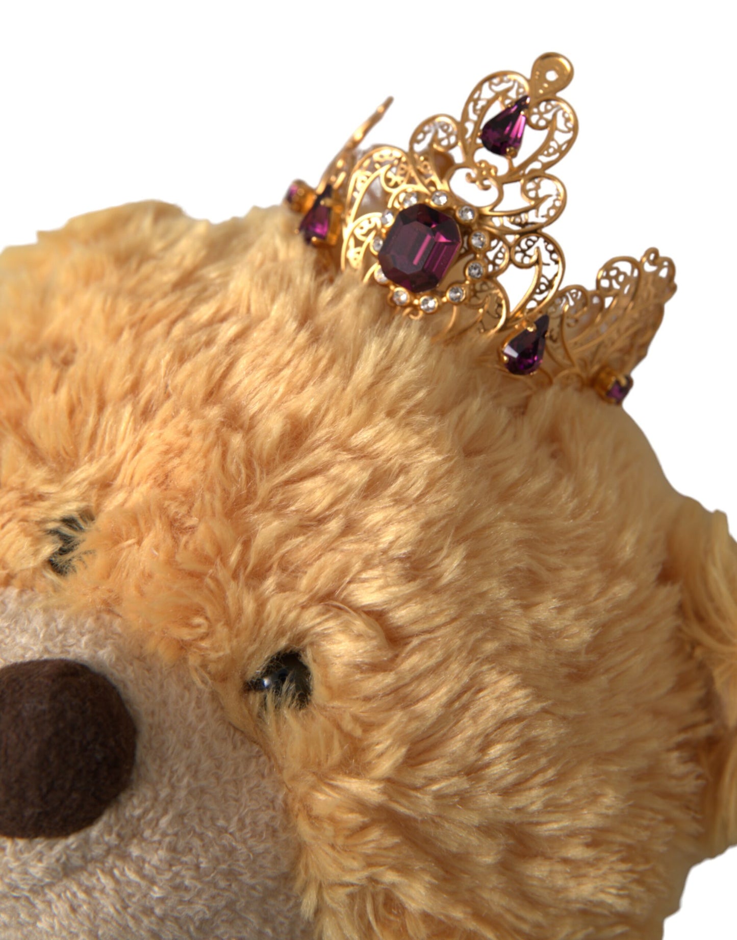 Brauner Teddybär mit goldener Kristallkrone, Haarband und Diadem