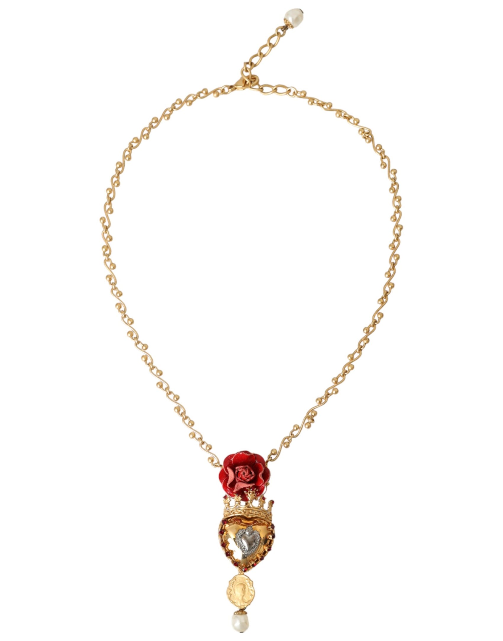 Collana con ciondolo in cristallo rosa con cuore sacro in ottone dorato