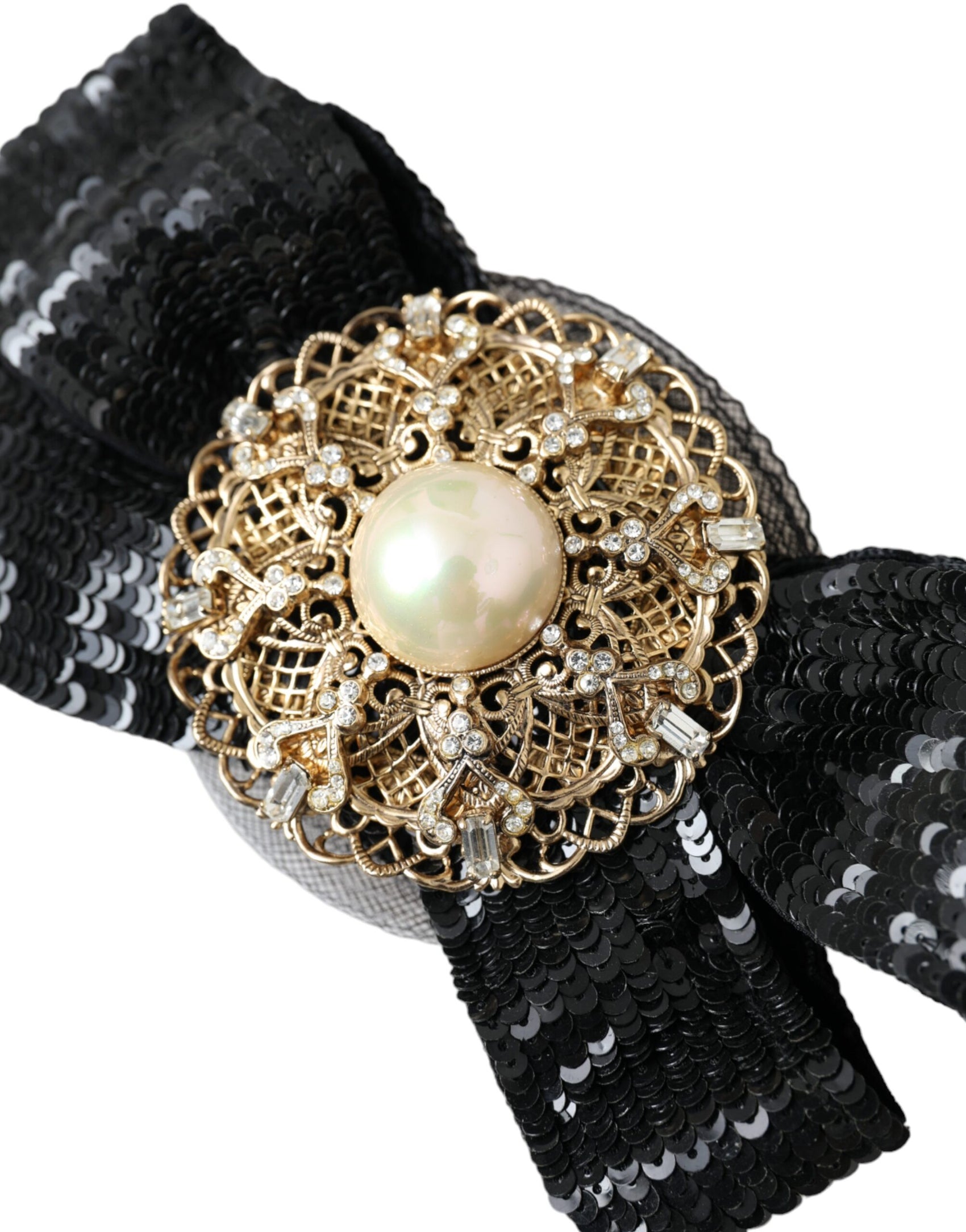 Spilla per capelli fatta a mano con perle e paillettes nere
