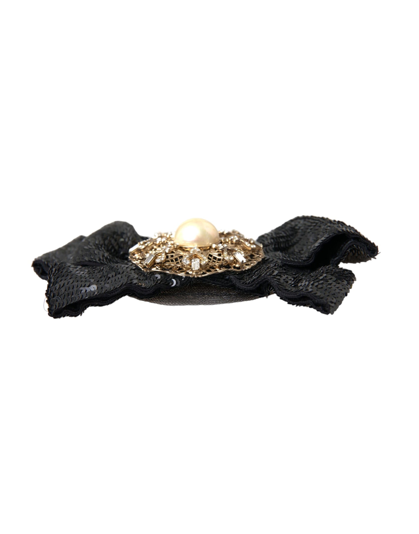 Spilla per capelli fatta a mano con perle e paillettes nere