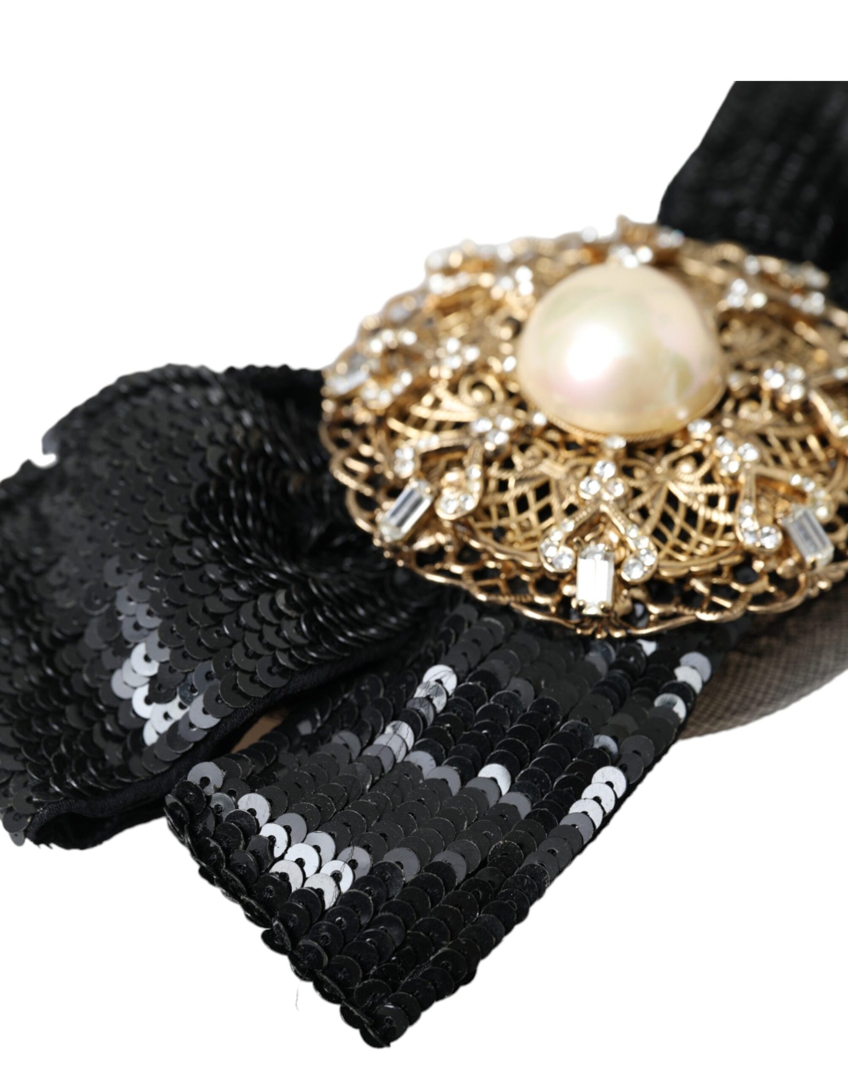 Spilla per capelli fatta a mano con perle e paillettes nere