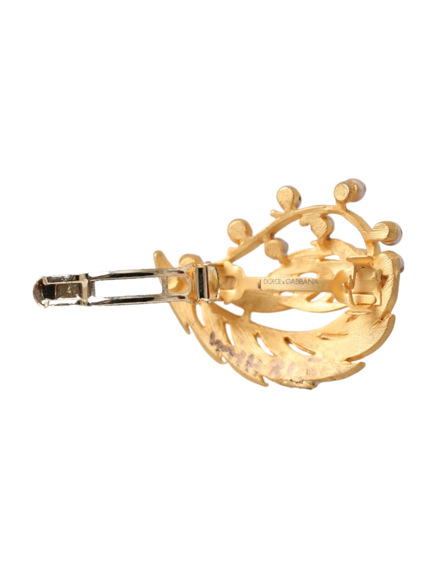 Spilla per capelli con gioielli decorati in foglia di ottone dorato