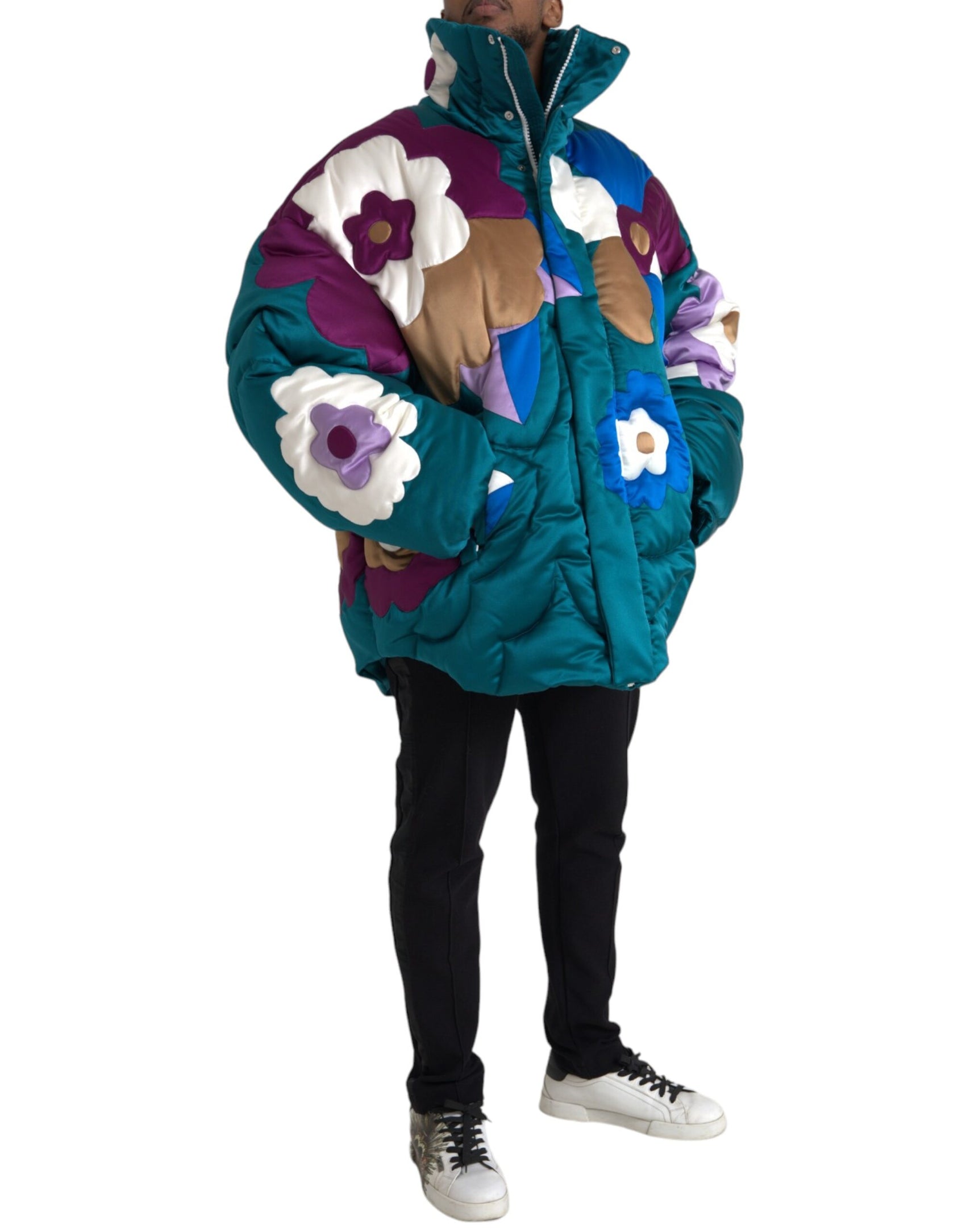 Giacca imbottita antivento floreale multicolore