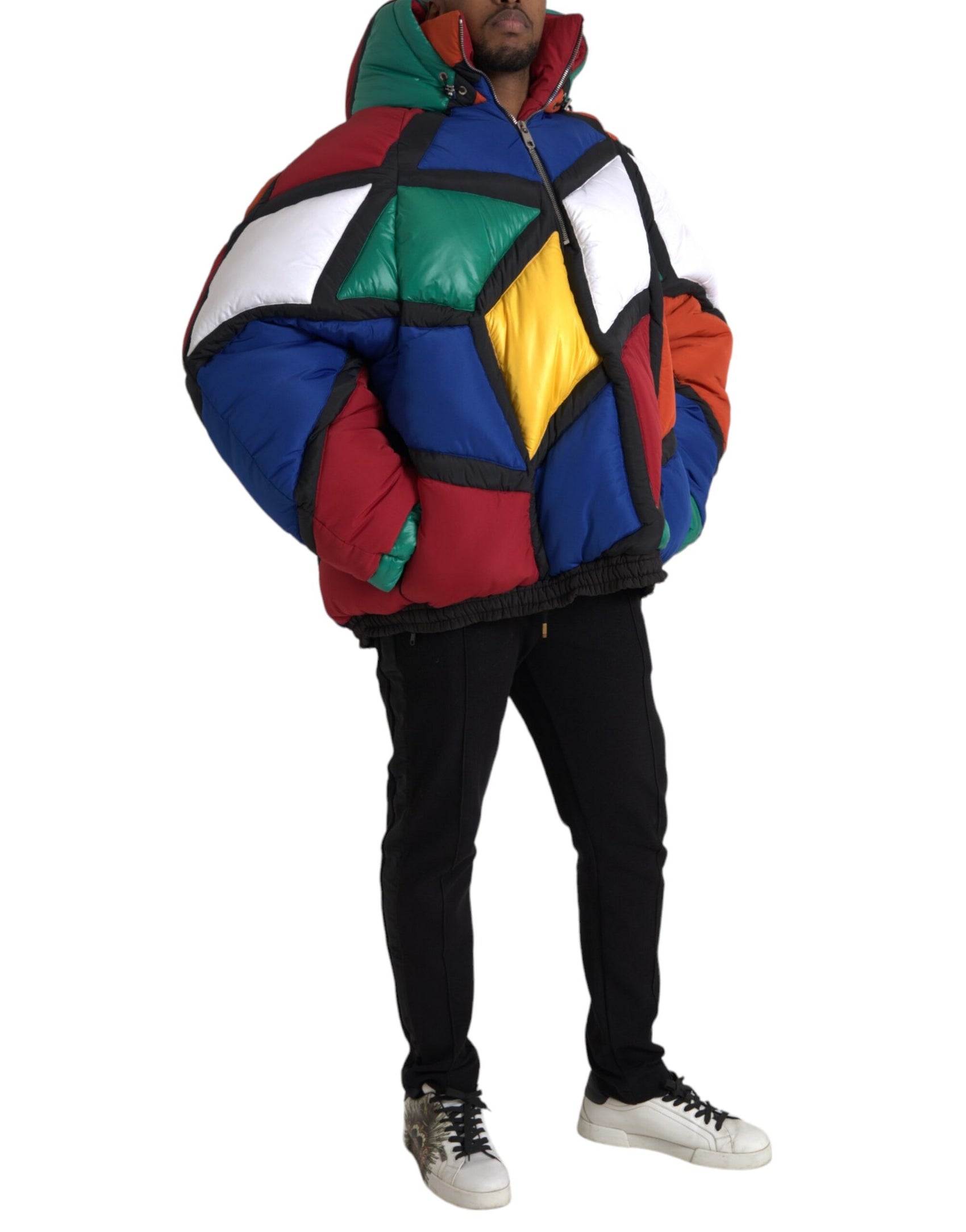 Giacca imbottita con cappuccio trapuntata multicolore