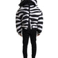 Black White Stripes Hooded Puffer Jacket