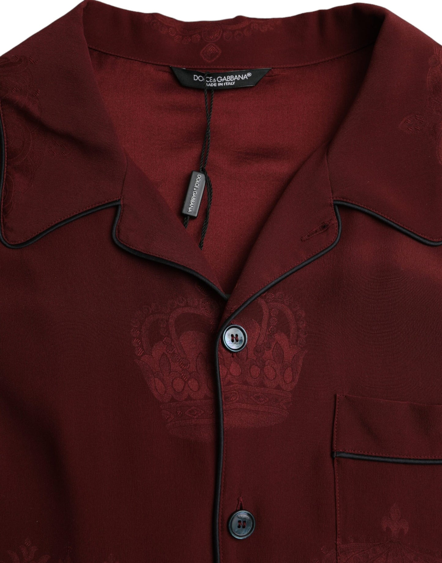 Kastanienbraunes Langarmhemd aus Jacquard-Seide mit Krone