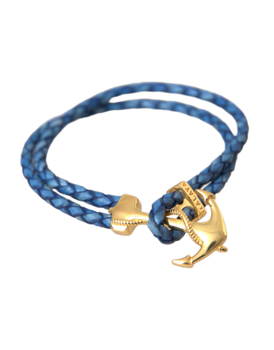 Bracciale con ciondolo in argento 925 con ancora in oro blu da uomo