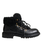 Black Leather Bernini Shearling Boots Shoes