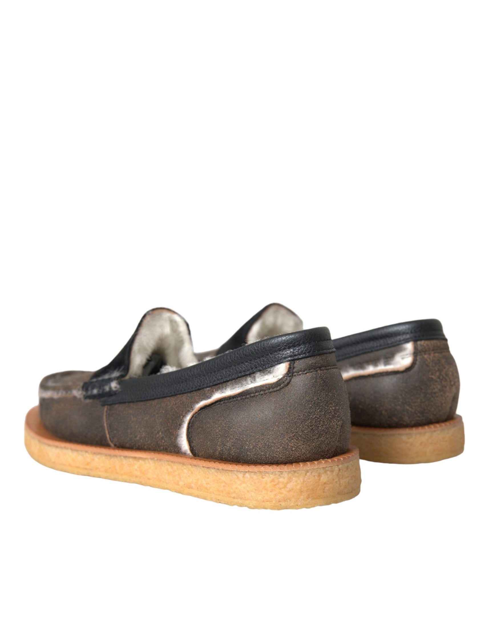 Mocassini in pelle di pelliccia nera marrone Scarpe da uomo