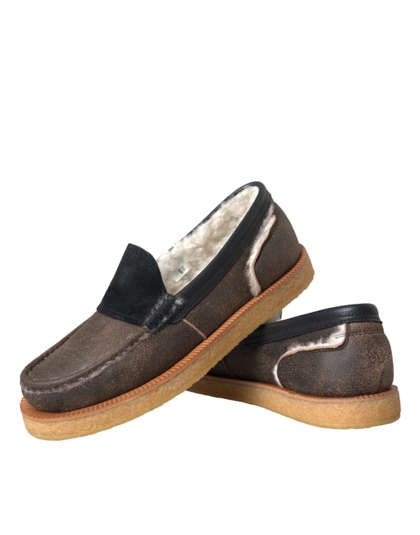 Mocassini in pelle di pelliccia nera marrone Scarpe da uomo