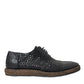 Black Woven Goat Leather Lace Up Derby Shoes