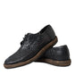 Black Woven Goat Leather Lace Up Derby Shoes