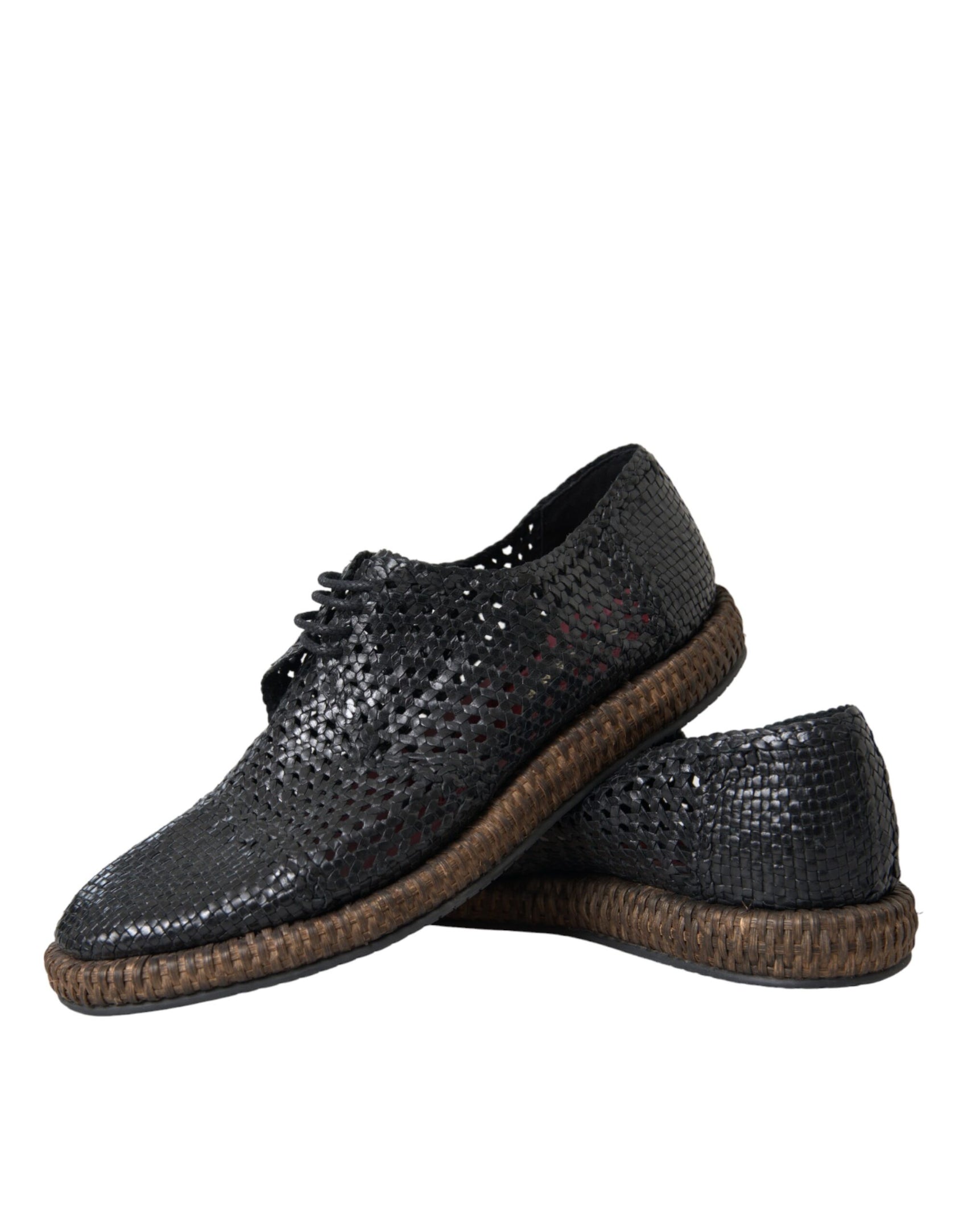 Scarpe Derby con lacci in pelle di capra intrecciata nera