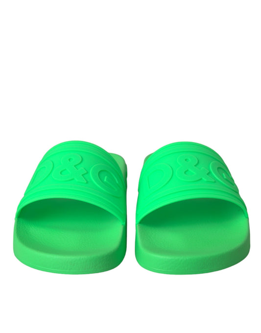 Green Leather Slides Sandals Beachwear Shoes