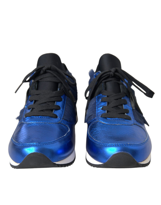 Blaue schwarze Sneakers aus Kalbshaarleder