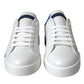 Weiß Blau Leder Logo Low Top Sneakers Schuhe