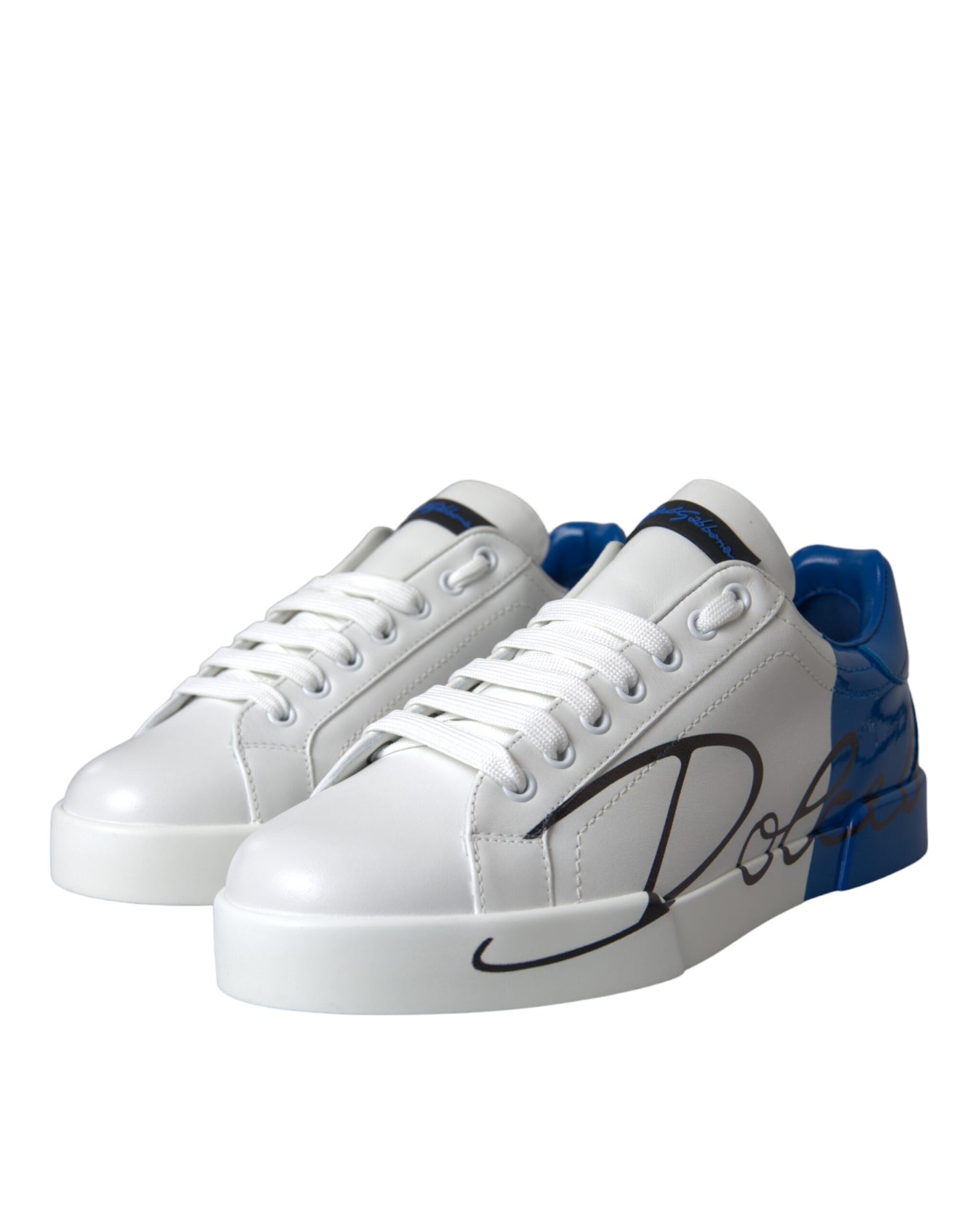 Scarpe da ginnastica basse con logo in pelle blu bianco