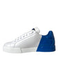 Weiß Blau Leder Logo Low Top Sneakers Schuhe