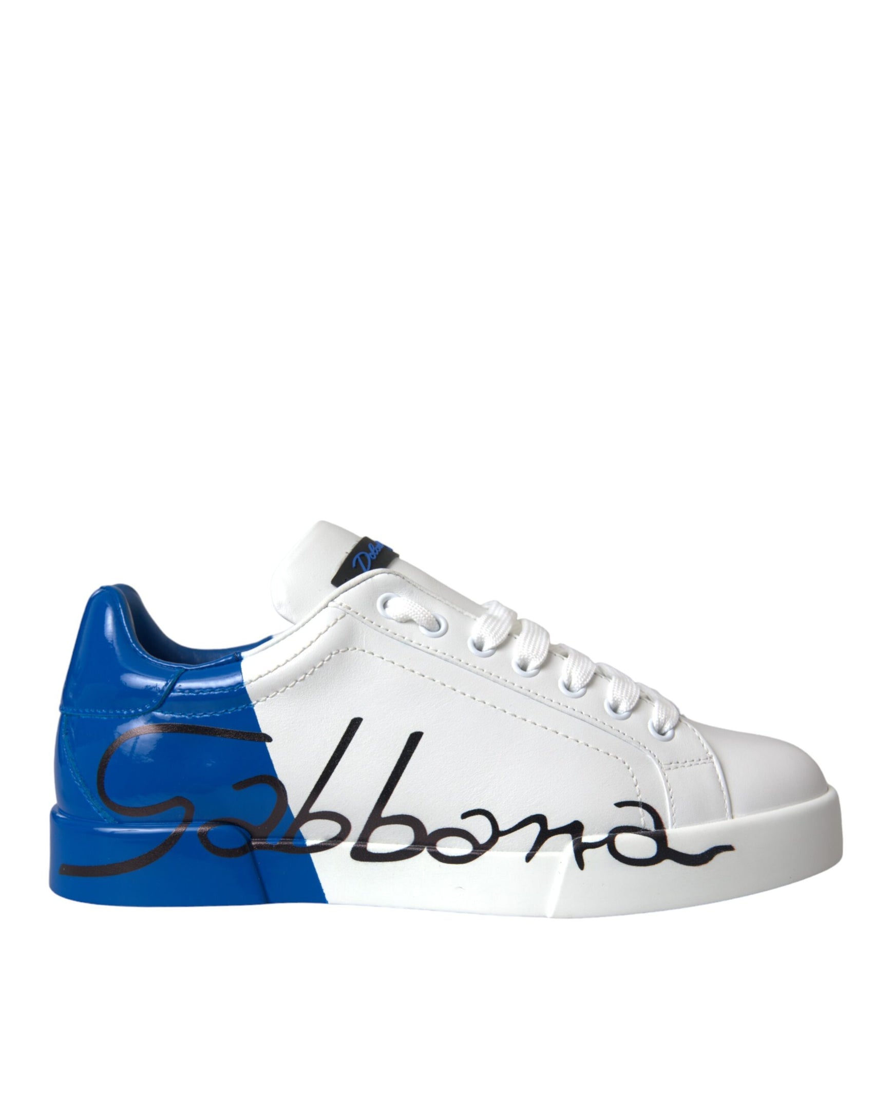 Weiß Blau Leder Logo Low Top Sneakers Schuhe