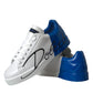 Scarpe da ginnastica basse con logo in pelle blu bianco